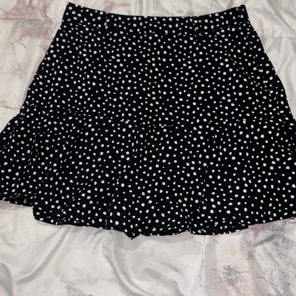 Stradivarius Black and White Polka Dot Mini Skirt
